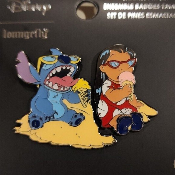 Loungefly Disney Lilo and Stitch Ice Cream Beach Enamel Pin Set 2 Piece NEW - Picture 10 of 10